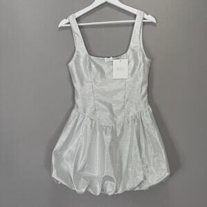 NIA Clemens Dress Womens Small White Metallic Bubble Hem Mini Coquette Bridal